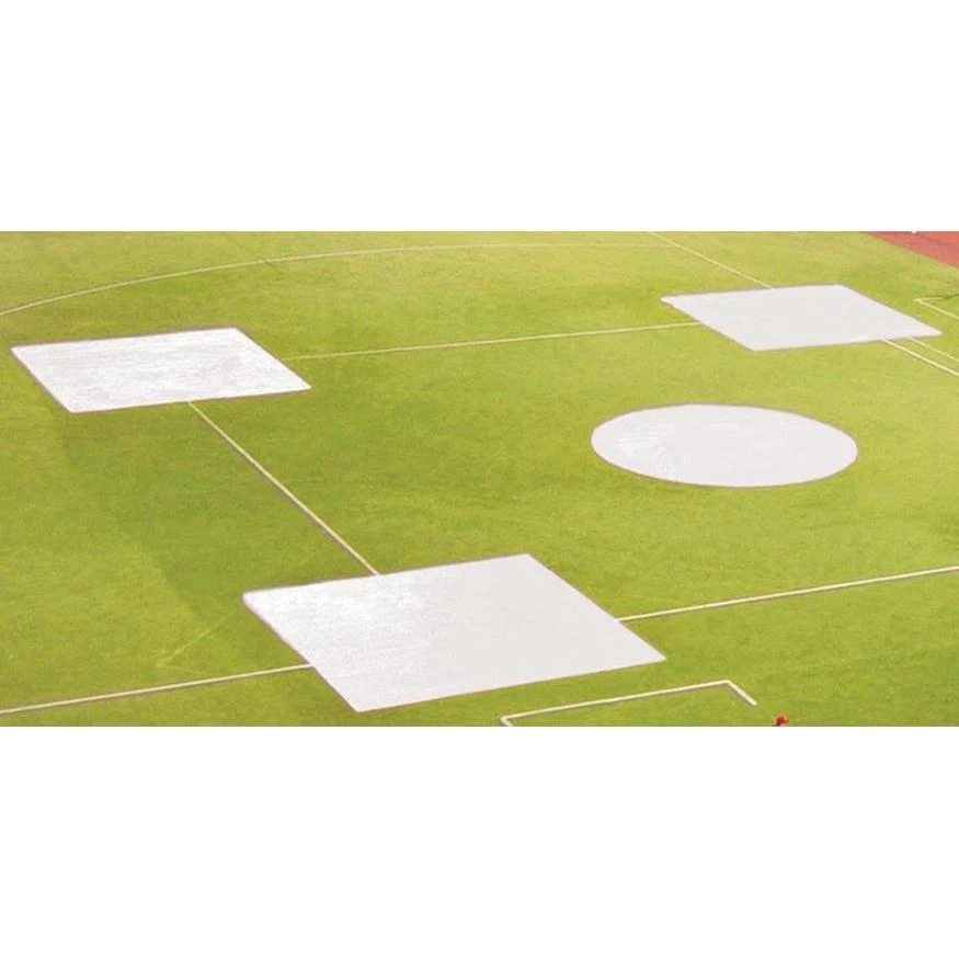Jaypro BASEBALL TARP WITH GROUND STAKES (10' SQUARE - 6 OZ. POLYETHYLENE) (3 BASE) (WHITE OR SILVER - REVERSIBLE) 3 Jaypro BASEBALL TARP WITH GROUND STAKES (10' SQUARE - 6 OZ. POLYETHYLENE) (3 BASE) (WHITE OR SILVER - REVERSIBLE)