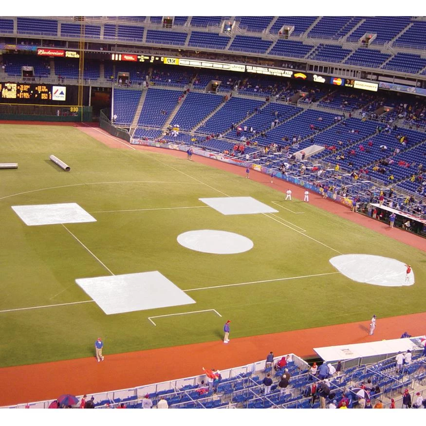 Jaypro BASEBALL TARP WITH GROUND STAKES (26' ROUND - 6 OZ. POLYETHYLENE) (HOME PLATE) (WHITE OR SILVER - REVERSIBLE) 4 Jaypro BASEBALL TARP WITH GROUND STAKES (26' ROUND - 6 OZ. POLYETHYLENE) (HOME PLATE) (WHITE OR SILVER - REVERSIBLE)